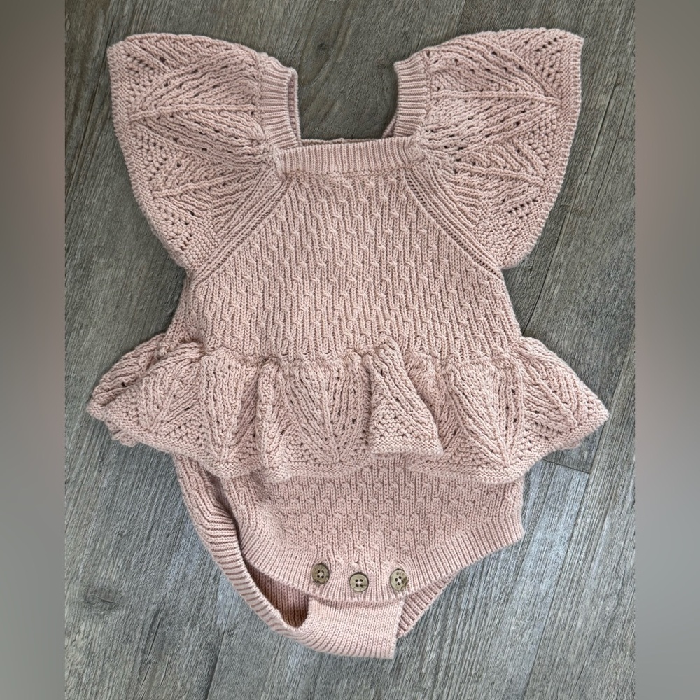 Jessica Simpson Baby Girl’s Blush Pink Knitted Romper, 3-6M - Picture 2 of 8